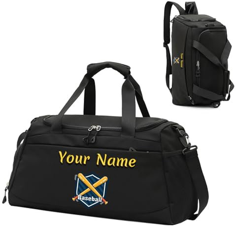 Borsone Sportivo Personalizzato di Grande Capacità, Borsa da Palestra Personalizzata per Uomo, Borsa da Viaggio per il Weekend - Tracolla Regolabile - Borsa Tote/Zaino a Doppio Scopo -Nero