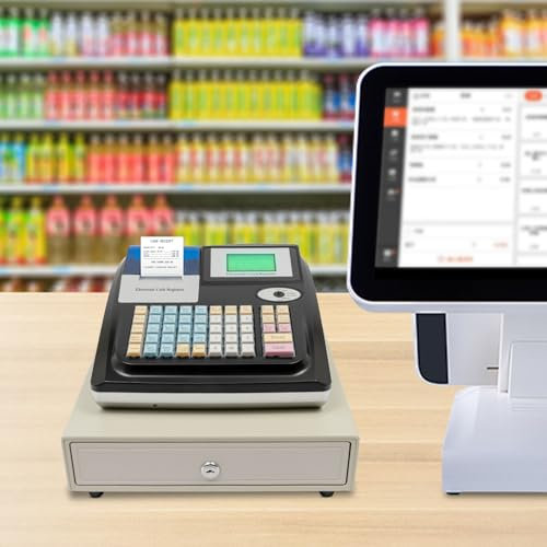 48 Tasten Registrierkasse, ERnonde Elektronische Registerkassen Einzelhandel Kassensystem für Restaurants, Supermärkte, Großmärkte, Unterstützt Bargeld, Kreditkarte und Fremdwährung(Englische Version)