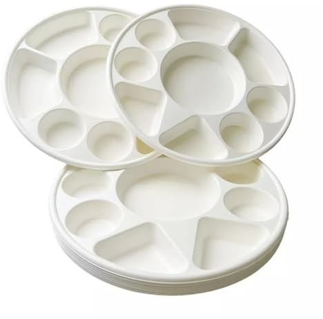 Venuscello 100 x Strong Disposable 9 Compartment 12 Inch Bagasse Plates Heavy Duty Biodegradable & Compostable Party Plates