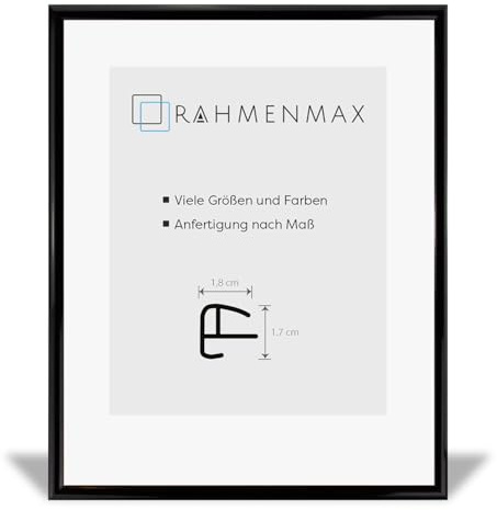 RahmenMax Kansas Kunststoff Bilderrahmen Posterrahmen 60x90 cm Schwarz Hochglanz 90x60 cm mit klarer Kunstglas Scheibe