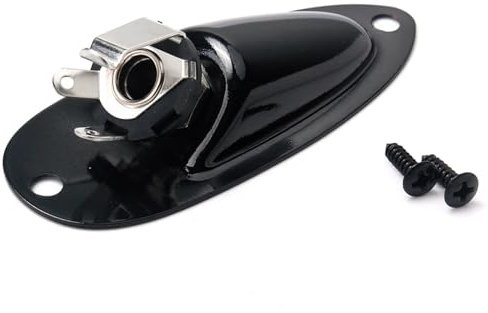 Boat 1/4 Inch 6.35mm Guitar Jack Plug Socket Black | Copper and Steel Build, Jack Plate with 3 Mounting Screws, Glossy Finish