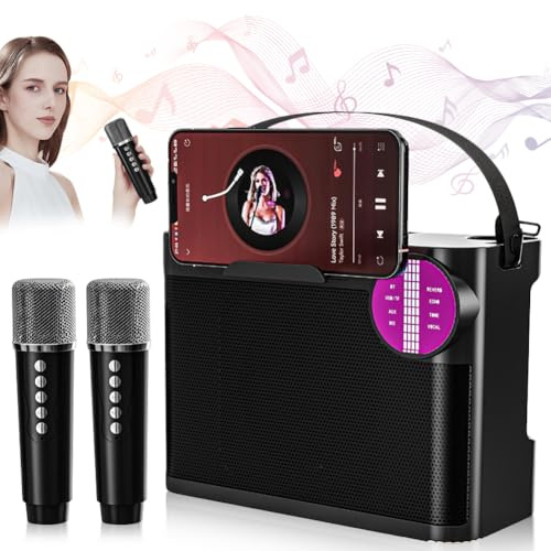 Fiorky Altavoz portátil 5.3 Compatible con con 2 micrófonos Sistema de Karaoke inalámbrico Correa extraíble Sonido HD Boombox para Festivales