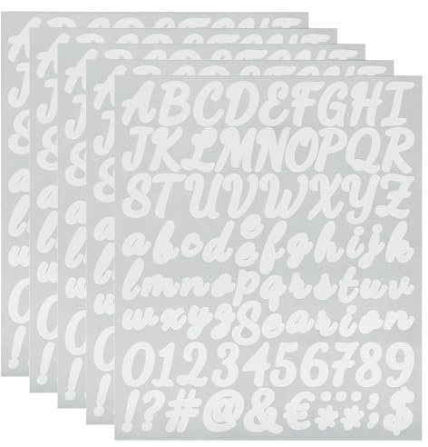 QUARKZMAN 420 Stück 5 Blätter Buchstaben aufkleber, Selbstklebende Nummern Klebebuchstaben Vinyl Wasserdichte für Schriftzug aufkleber Wunschtext Adressnummer DIY Scrapbooking,Weiß