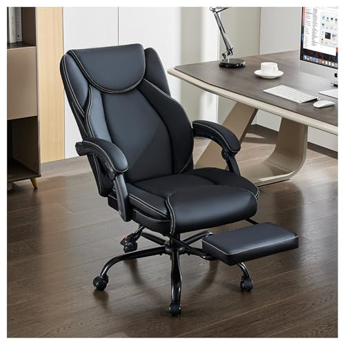 amseatec Ergonomic High Back Office Chair with Footrest - PU Leather Executive Desk Chair, Adjustable Height, Reclining Tilt, Swivel & Padded Seat, Big and Tall Computer Chair for Home Office & Work