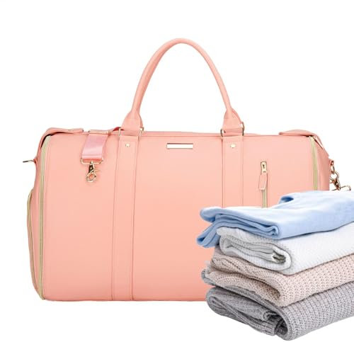 Faltbare Reisetasche aus PU Leder, 53x33cm wasserdichte Premium Aufbewahrungstasche mit Schuhfach & Schultergurt, 2 in1 Umwandelbarer Gepäck-Kleidersack zum Aufhängen Reisetaschen