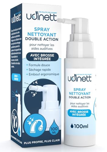 Hearing Aid Cleaning Spray 100ml with Integrated Brush Udinett Sanitizer for Cleaning Earphones Bluetooth Headphones Eliminates Earwax and Dirt with Immediate Effect Alcohol-Free Formula