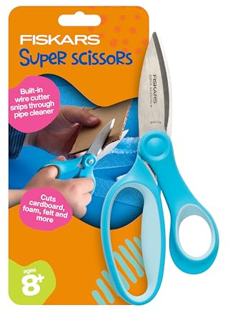 Fiskars Kids Super Scissors – Cutting Power for Cardboard, Foam, Felt & More with SoftGrip Handles, for Crafting and School Supplies, 6 inches