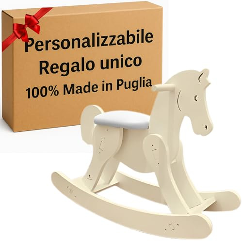 MINDWOOD Caballo balancín de madera personalizado – para niños de 1 a 3 años, caballito balancín de madera maciza, ideal para el aprendizaje, artesanal, fabricado en Italia (marfil)
