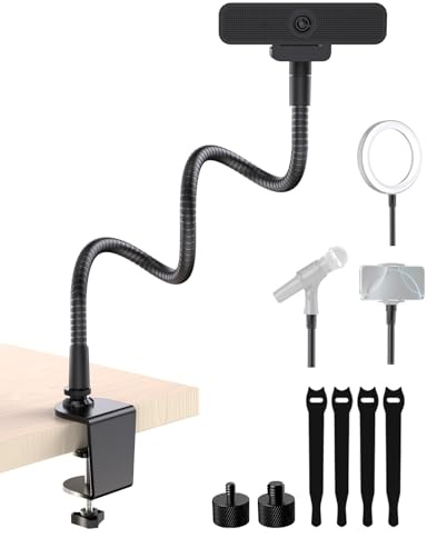 Etour 19-inch Gooseneck Webcam Mount Stand for Desk, Heavy-Duty Table Clamp & Flexible Arm for Logitech Webcam BRIO 4K C920 C920s C922 C922x C925e C930 C930e C960 C615 NexiGo N60, Cam with 1/4 Thread