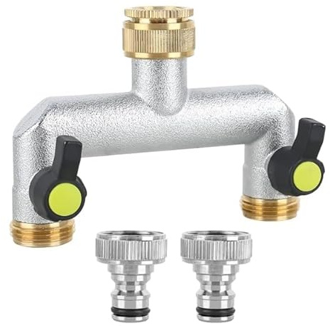 XCDMJ 2-Wege Wasserhahn Wasserverteiler, 3/4 Schlauch Wasserhahn Adapter, Doppelter Garten Wasseranschluss, Verteiler 3/4 Adapter 1/2 mit Kugelhahn zum Einstellen und Absperren des Wasserflusses