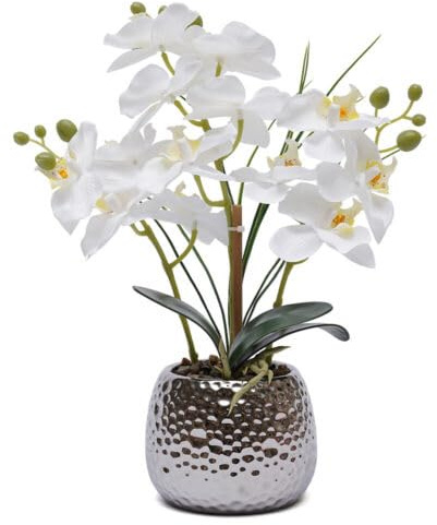 Duoruameng Phalaenopsis - Orchidea artificiale, colore bianco, altezza 39 cm, fiori artificiali in vaso