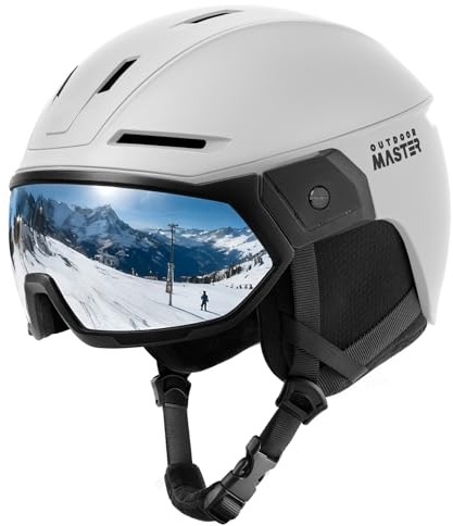 OutdoorMaster Snowboarding Helmet with Ski Goggles, Ski Helmet and 2-in-1 Visor Goggles Set - Adjustable Fit & Cooling Vents - Snow Helmets for Men, Women & Youth - White, M