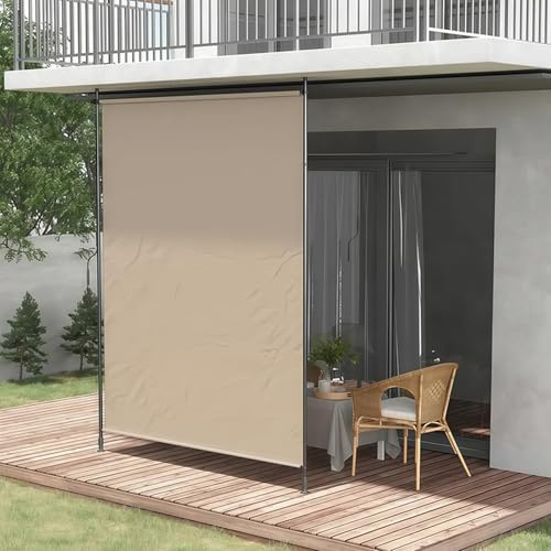 MAAOBR Klemmmarkise Senkrechtmarkise 215-310 cm höhenverstellbar, Ausziehbar Winddicht Vertikalmarkise mit Handkurbel ohne Bohren Balkon-Sichtschutz Windschutz für Garten Terrasse(Gray+Beige,200cm/78.