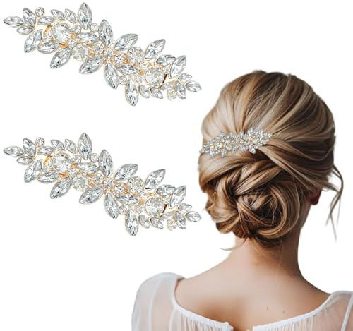 Set di 2 fermagli per capelli con diamanti, clip dorate eleganti, accessori per capelli da donna per matrimoni, feste e uso quotidiano