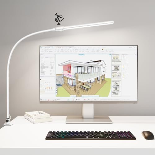 KableRika Lampe de bureau avec capteur de gestes, lampe de bureau LED avec pince, 3 températures de couleur et niveaux de luminosité réglables - commande tactile, protection des yeux, blanc