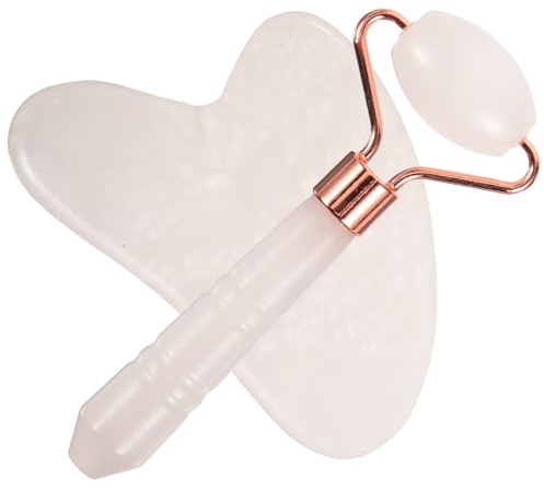 TOGEVAL Natürlicher und Leicht zu Transportierendem Design für Gesicht und Körper Jade Roller für Effektive Massage mit Verstärktem Griff Inkl Schaber aus Rosa Jade