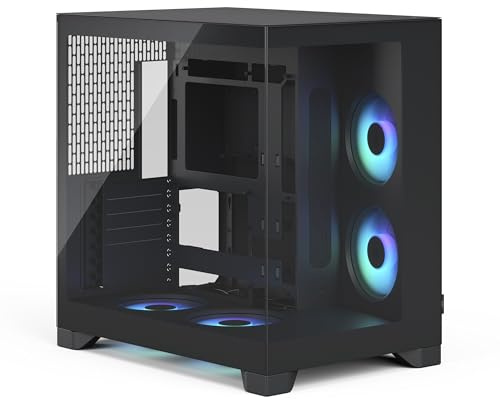 Fractal Design Pop 2 Vision Black RGB PC‑Gaming‑Gehäuse mit Panoramaglas – Dual‑Kammer‑Design – 4 RGB‑Reverse‑Lüfter – ATX/E‑ATX/mATX/ITX
