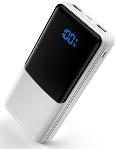 Coblob Power Bank 27000mAh, Powerbank Schnellladefunktion USB C PD 20W | Fast Portable Charger für Samsung Galaxy iPhone Handy, Externe Handyakkus mit LED Display 2 Input & 3 Output, Weiß