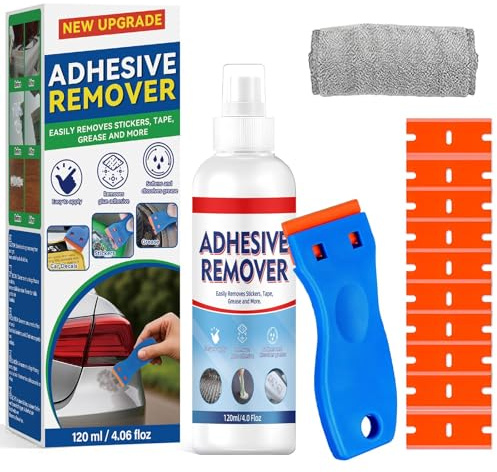 Adhesive Remover Spray, Sticker Remover Cleaning Multi-Surface Residue, Glue Remover for Tap, Decals, Glue, Chewing Gum, from Car, Windows, Glass, Plastic, Label Remover with Scraper and Towel