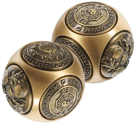 Traditionelle Baoding Kugeln 36mm aus Messing mit Relief, 2 Stück | Goldfarben, Dekorativ fürs Zuhause oder Büro, Glänzende Oberfläche, Glückssymbolik, Elegantes Design, Handstärkung