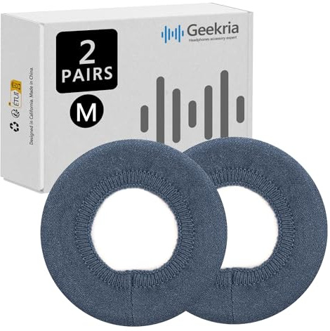 Geekria 2 Pairs Knit Headphones Ear Covers - Product Safety Certified - Washable & Stretchable Sanitary Earcup Protectors for Over-Ear Headsets, Sweat Pads for Gym, Gaming (Size M/Blue)