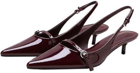 WQHPLMD Womens Kitten Pointed Toe Ankle Strap Slingback Patent Sandals Office Wedding Dress Shoes