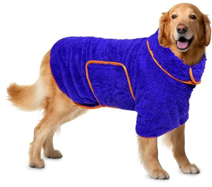 Bibykivn Hundebademantel, Bademantel für Hunde | Schnell Trockend, Einstellbar, mit Klettverschluss, Saugfähiger, für Große Mittel und Kleine Hunde (M)