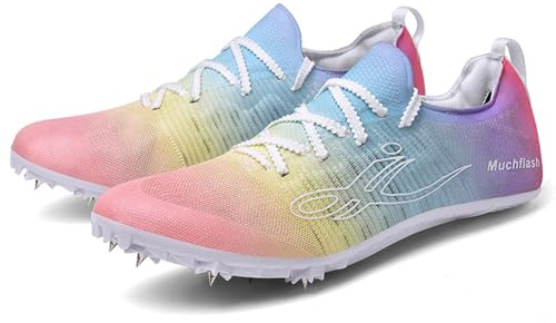 Zapatos de Atletismo de 8 Clavos, Zapatillas de Media Distancia Ligeras Antideslizantes, para Carreras De Velocidad Saltos,Rainbow,35 EU