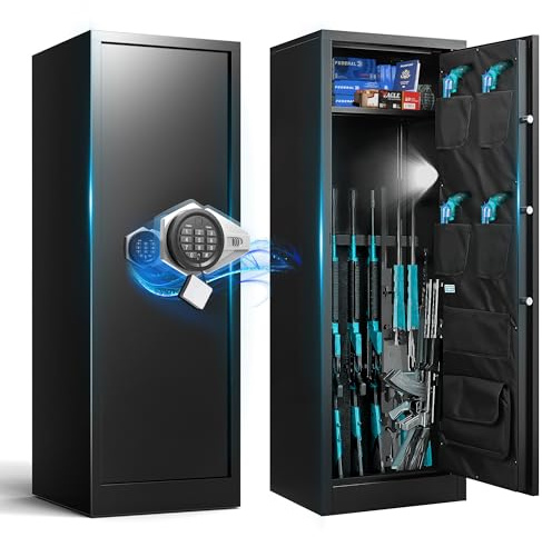 8-12 Gun Safe, Rifle Safes for Home with Dual Alarm System, Gun Safe for Rifles and Pistols with Mute Mode, Gun Cabinet with Digital Keypad, 14.96D x 17.71W x 51.96H