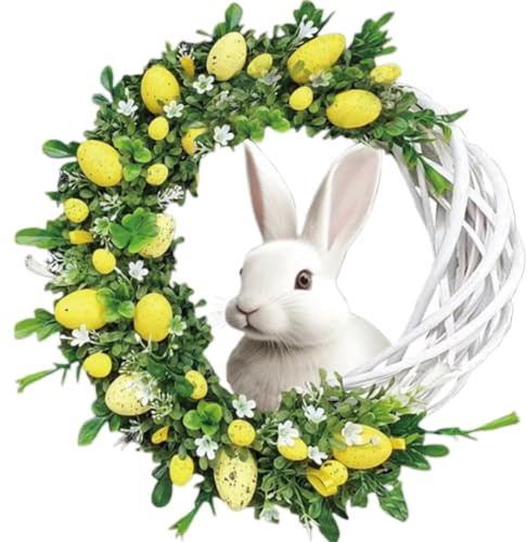 Corona Primaveral Guirnalda decorativa colgante con forma de conejo, ramas simuladas, frutos silvestres, adornos for puertas, ventanas y paredes Decorar(Color 04)