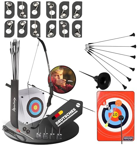 Abowllon® Pfeil und Bogen Kinder | Zielscheibe Bogenschießen Kinder | Sportbogen mit 10 Pfeilen, 6 Zielscheiben, Nylon Köcher | Bogenschießen Kinderbogen | Bow and Arrow (Indoor-Outdoor Bundle)