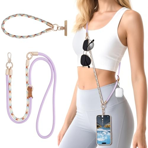 memumi 3 en 1 con Rotación 360° Cordón para Teléfono Móvil, Antirrobo Crossbody para Cuello o Muñeca Correa, Anticaída Segura Material Tejido Ideal para Ciclismo y Viajes