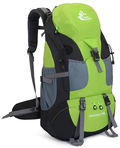 Bseash 50L Leichter wasserfester Wanderrucksack, Outdoor Sport Tagesrucksack Multifunktions Reisetasche für Klettern Camping Reisen (Grün – Ohne Schuhfach)