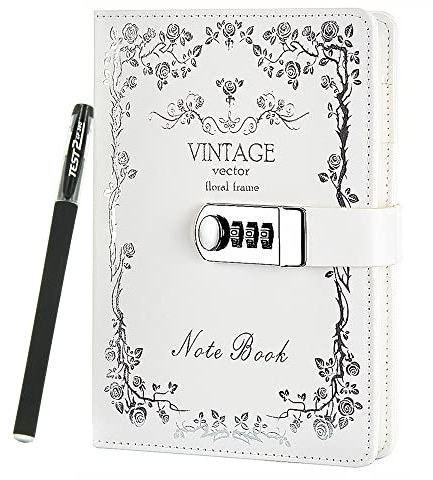 NectaRoy Vintage Retro PU Leather Cover Notebook Planner, Travel Journal with Lock, Lockable Diary Lock Journal, Password Writing Notepad with Pen, 5.9 x 8.4