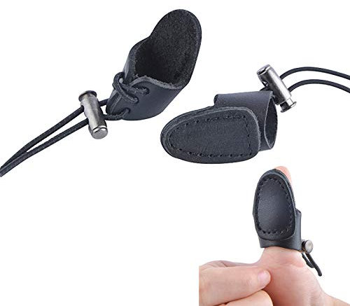 ZSHJGJR 2pcs Leder Bogenschießen Finger Tab Daumenschutz Bogensport Handschuhe Fingerschutz Daumenring (Schwarz)