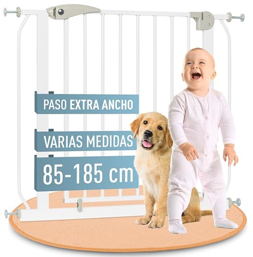 IB STYLE Barrera de Seguridad Berrin XXL - Valla para Perros, Montaje sin Tornillos, Puerta Extensible, Apertura Ambos Lados, Mascotas, Blanco, Ancho: 160-170 cm