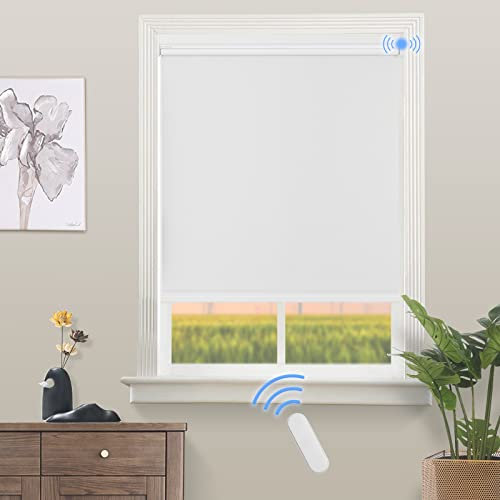 Grandekor Elektrische Rollos Innen, Verdunklungsrollo ohne Bohren mit Fernbedienung & Leiser Motor Weiß 90x200cm,Smart Rollo für Fenster Innen mit Metal Klemmträger,Thermorollo Sonnen-& Sichtschutz