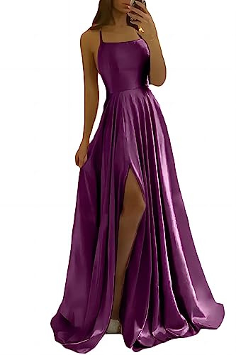 xxxiticat Robe de Bal Longue Élégante en Satin - Mariée, Soirée Sexy, Dos Nu, Spaghetti, Princesse, Demoiselle d'Honneur