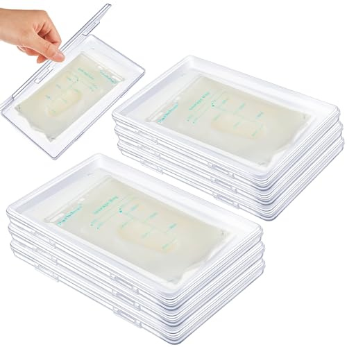 Hushee Lot de 12 organiseurs plats transparents de stockage de lait | Sac de lait maternel empilable pour congélateur, plateau de congélation de lait maternel, organisateur de sac d'allaitement