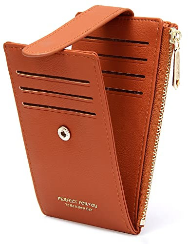 GEEADNB RFID-Kartenhalter Geldbörse für Frauen Schlanke Geldbörsen Bifold Multi Kartenetui Damen Slim Wallet Reißverschluss-Münzgeldbörse (Braun)