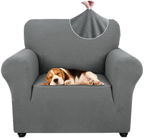 Ystyle Sofa überzug 1 Sitzer Mit Armlehne, Stretch Sofabezug rutschfest, Modern Sofa Cover Für Hunde Haustiere, Atmungsaktiv Couch überzug Mit Elastic Bottom, Hellgrau