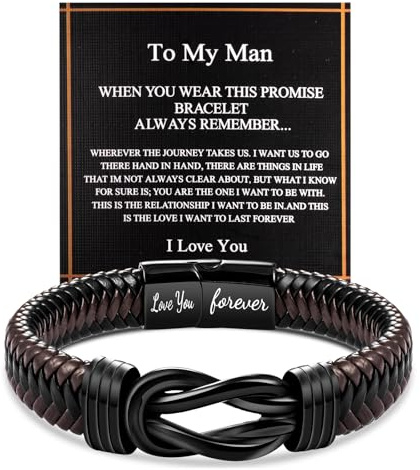 LAXPICOL Läderarmband för män, present till son/barnbarn/man, läderarmband med magnetiskt spänne i rostfritt stål, flätat läderarmband, födelsedagspresent för män, 8.2 inches (21 centimeters), Läder