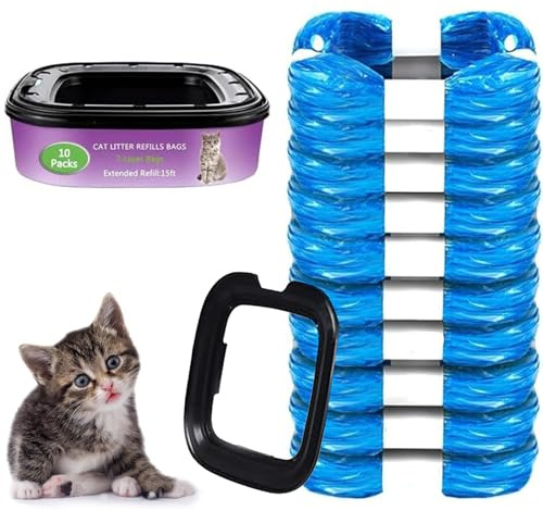 Xrten 10 Stück Nachfüllbeutel für Katzenstreu, Nachfüllpackung Nachfüllfolienringe Nachfüllbeutel kompatibel Nachfüllkasse für Litter Genie und Katzenstreu Eimer