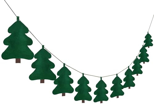 Rodudu Green Christmas Tree Garland, Handmade Filling Cotton Felt Fabric Garland for Festival Christmas Home Decoration