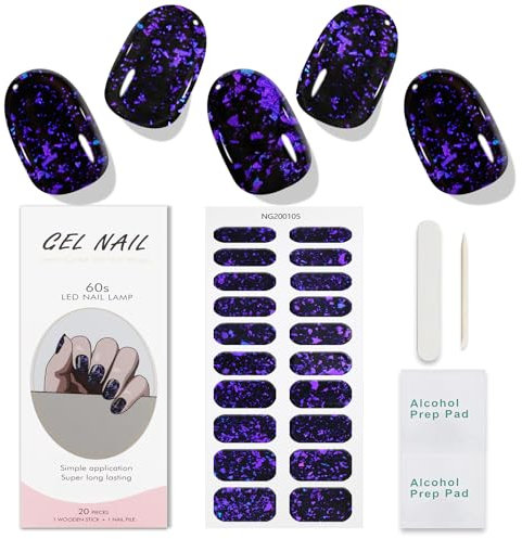 JMEOWIO Gel Nail Stickers Dark Purple Semi Cured Gel Nail Strips Wraps UV/LED Nails Art Design Decoration Accessories