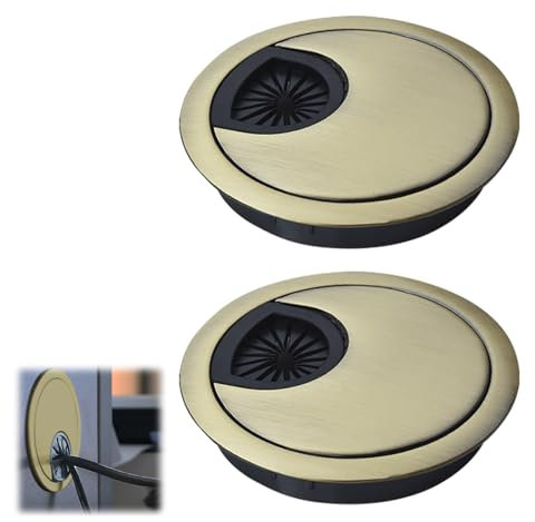 2Pcs 60mm Desk Grommet Kit,Zinc Alloy Cable Plug Hole Cover Tidies,Computer Desktop Grommets Cable Management Wire Organizers,Round for Desktop Cable Organizer,for Home and Office Tidy(Bronze)