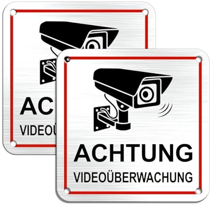 Goodvia Schild Videoüberwachung Aufkleber Klein 10x10cm Alu, Wasserdicht Rostfrei und UV-geschützt Für den Innen- und Außenbereich Geeignet x2