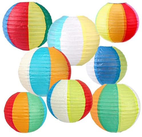 8 Stück Papier Lampions Regenbogen, Hängende Bunt Runde Papierlaterne Papier Laterne für Lampenschirm Hochzeit Geburtstag Feiern Garten Deko Brautparty