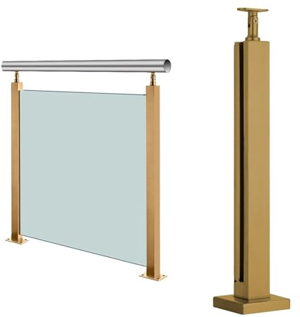 YHNNH Colonna per ringhiera in Vetro, Montante per ringhiera in Vetro Dorato, Colonna per balaustra in Vetro in Acciaio Inossidabile per gradini del Ponte, Balcone, Pannelli per ringhiera in Vetro