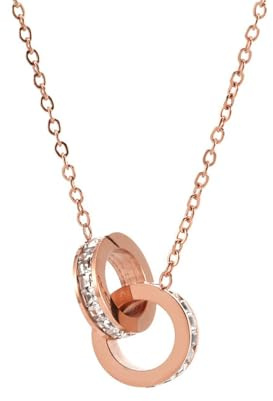 Jpltlvy Titanstahl-Doppelring-Zirkon-Halskette Damenminimalistischer trendiger Anhänger mit Schlüsselbein-Schlüsselbein-Kette für Frauen